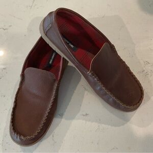 Lands’End Blake Shelton Men’s Plaid Leather Slippers size 12 Excellent Condition